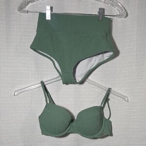 PINK Bikini Set Green Size Small Classic High Waisted Bottoms